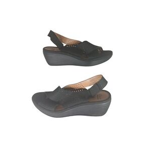 Clarks Collection Black Perforated Wedge Sandals Women's Size 9.5 M
